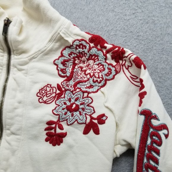 Johnny Was Jacket Womens Large White Tan Pockets Zip‎ Mock Neck Embroidered - Picture 6 of 16